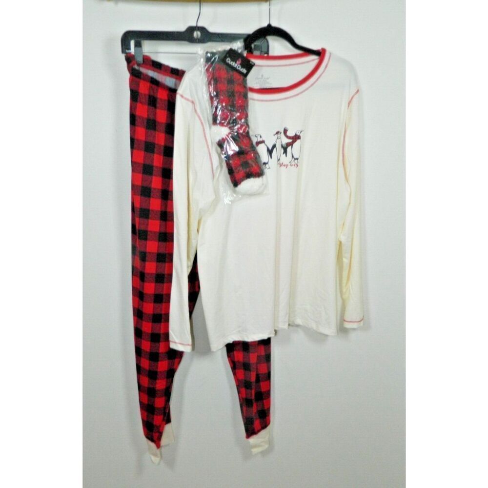Cuddl Duds Pajamas Women’s Plus Size 2XL‎ 3 Pc Set Polar Bear Plaid Pockets